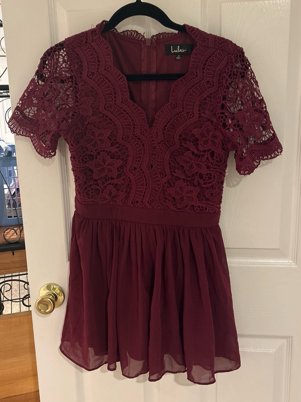 Lulu's Wine Lace Bodice Chiffon Peplum Top